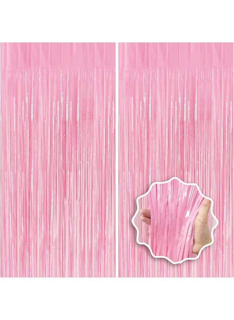 Foil Fringe Curtains, Light Pink Foil Fringe Curtains Backdrop - Shiny Tinsel Photo Booth Background for Birthdays, Weddings, and Party Decorations - Image 1