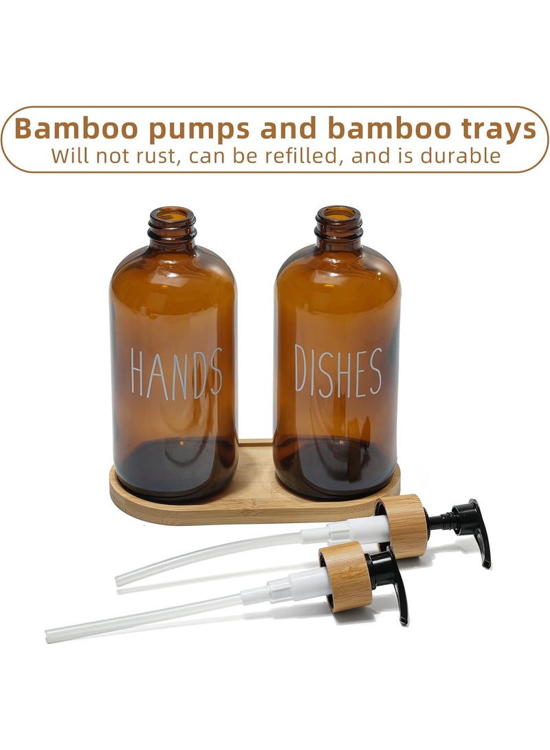 2 Pcs of hazelnut of Soap Dispensers + Bamboo Wood Tray | Kitchen Sink Dish Soap and Bathroom - Image 5