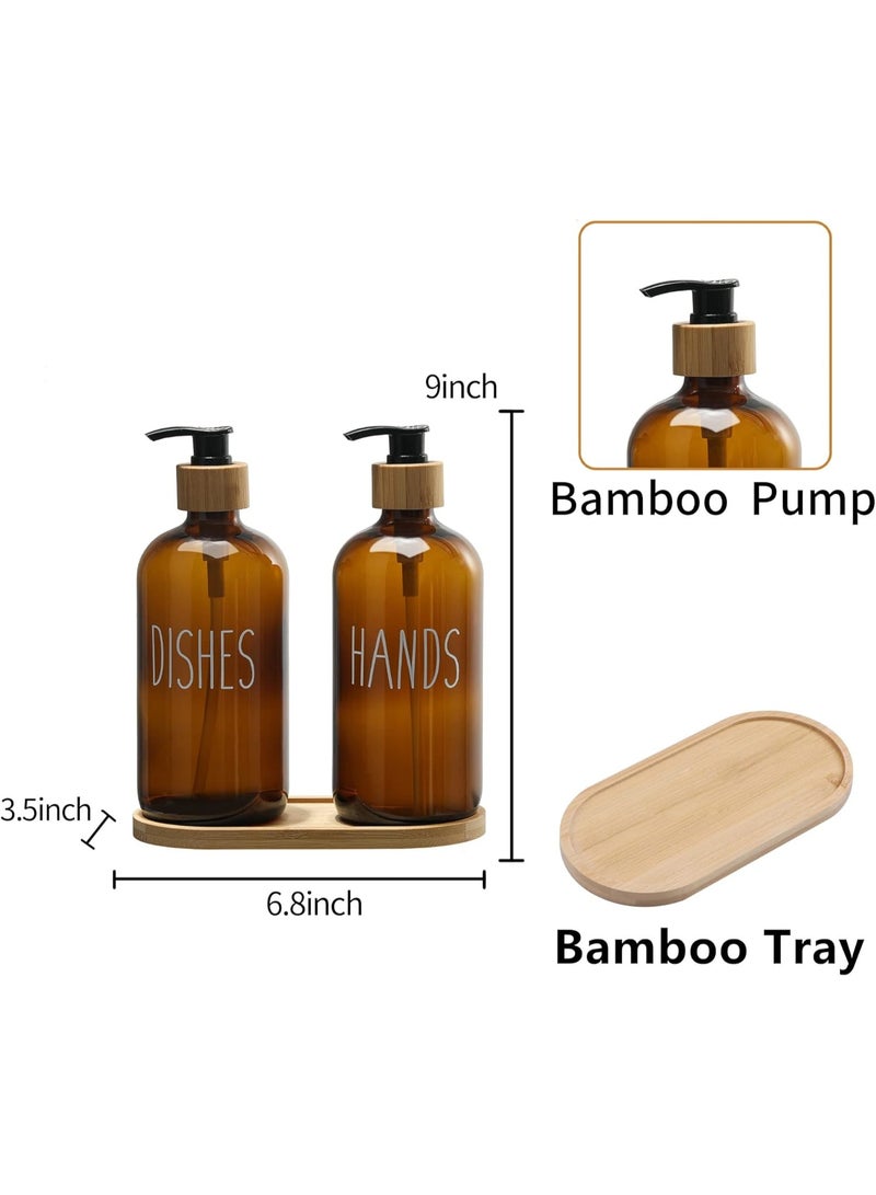 2 Pcs of hazelnut of Soap Dispensers + Bamboo Wood Tray | Kitchen Sink Dish Soap and Bathroom - Image 3