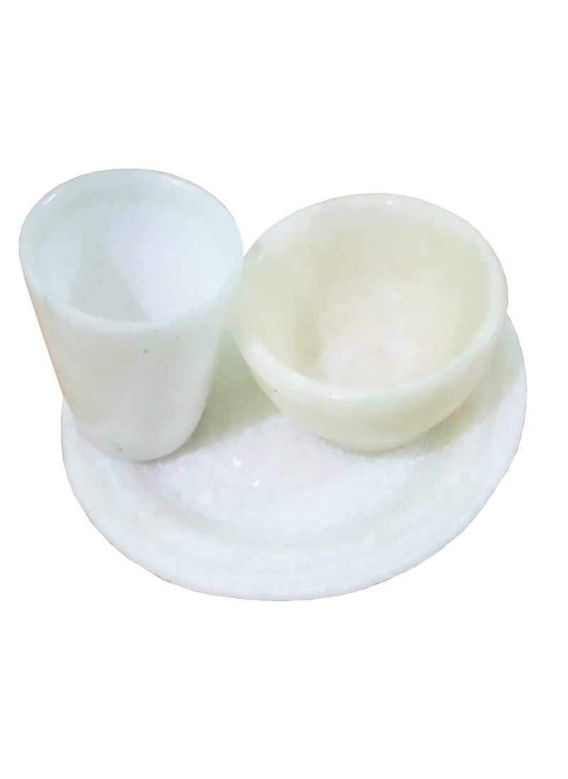 R&M - RM Handmade White Marble Plate Rameshwaram Marble, Marble Bowl,Marble Glass Set (Plate- 1x10 cm, Bowl- 4x4 cm, Glass- 5x3 cm) - Image 1