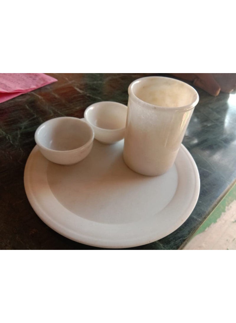 R&M - RM Handmade White Marble Plate Rameshwaram Marble, Marble Bowl,Marble Glass Set (Plate- 1x10 cm, Bowl- 4x4 cm, Glass- 5x3 cm) - Image 1