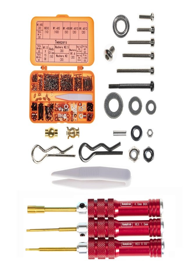 RampCrab Screws Kit for SCX24 AX24, Cup Head, 380 Pcs, 304 Stainless Steel Screws, Bearing, Screws, Screwdriver Set with Box for 1/24 RC Crawler Car Axial SCX24 C10 Deadbolt JLU Gladiator Bronco - Image 1
