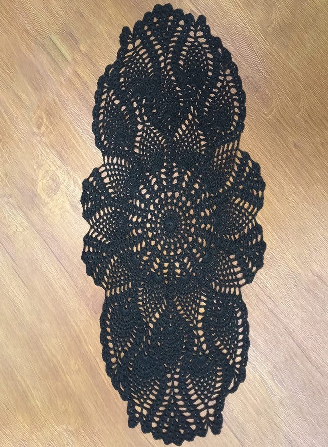 Phantomon Oval Lace Doilies Crochet Table Placemats Handmade Round Knitted Doily for Sofa Furniture Cover Vintage Tablecloth, 23 x 12 Inch, 100% Cotton (Black) - Image 5