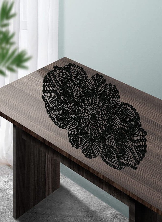 Phantomon Oval Lace Doilies Crochet Table Placemats Handmade Round Knitted Doily for Sofa Furniture Cover Vintage Tablecloth, 23 x 12 Inch, 100% Cotton (Black) - Image 4