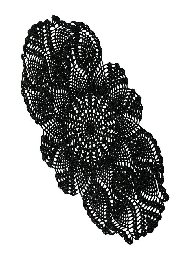 Phantomon Oval Lace Doilies Crochet Table Placemats Handmade Round Knitted Doily for Sofa Furniture Cover Vintage Tablecloth, 23 x 12 Inch, 100% Cotton (Black) - Image 1