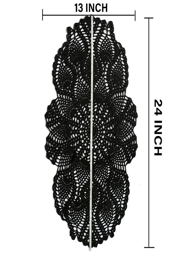 Phantomon Oval Lace Doilies Crochet Table Placemats Handmade Round Knitted Doily for Sofa Furniture Cover Vintage Tablecloth, 23 x 12 Inch, 100% Cotton (Black) - Image 3