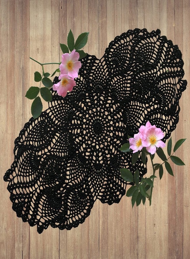 Phantomon Oval Lace Doilies Crochet Table Placemats Handmade Round Knitted Doily for Sofa Furniture Cover Vintage Tablecloth, 23 x 12 Inch, 100% Cotton (Black) - Image 2