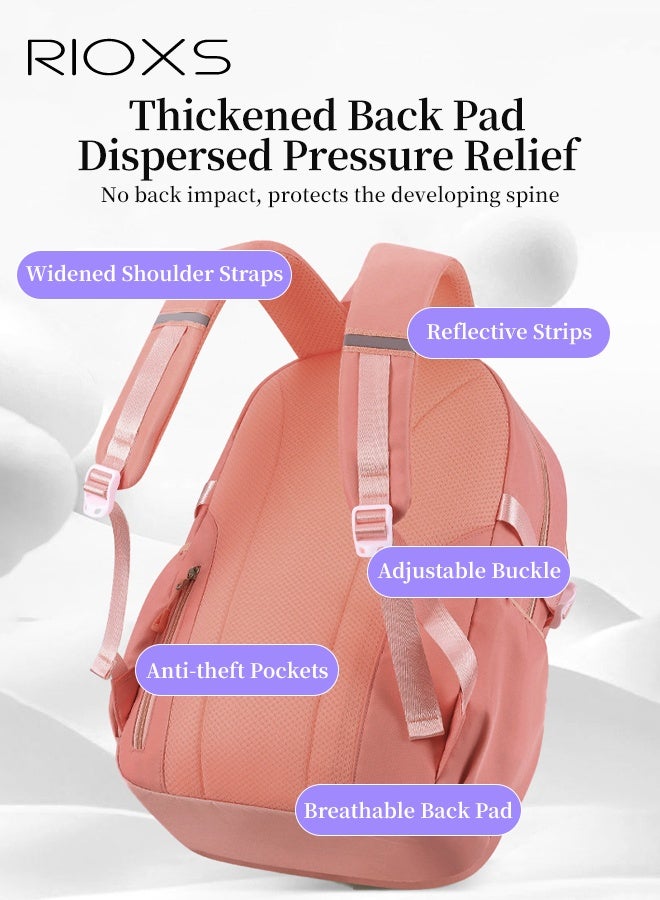 RIOXS Kids Backpack, Cute Girls Backpack with Badge And Pendant, Large Capacity School Bag, Multi-Pocket Schoolbag for Kindergarten Elementary, Book Bag for Girls 6-12 Years Old, Pink Backpack 47x32x19cm  - Image 4