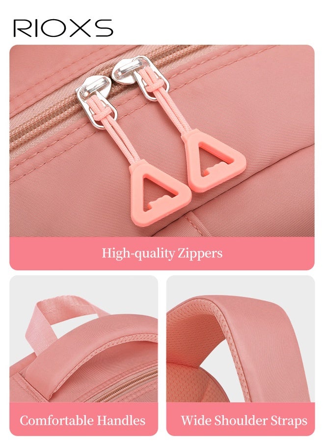 RIOXS Kids Backpack, Cute Girls Backpack with Badge And Pendant, Large Capacity School Bag, Multi-Pocket Schoolbag for Kindergarten Elementary, Book Bag for Girls 6-12 Years Old, Pink Backpack 47x32x19cm  - Image 2
