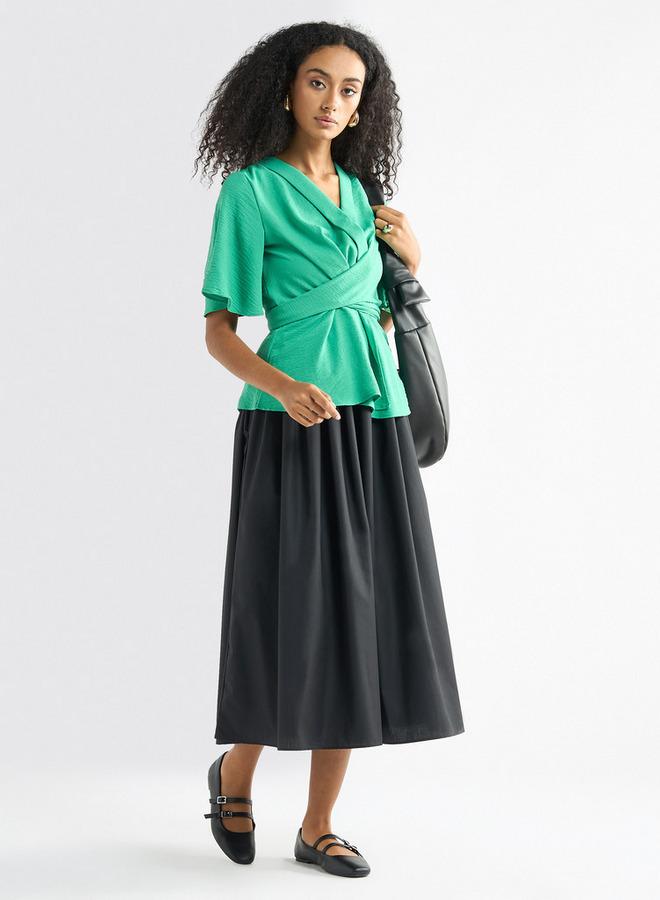 Splash FAV V-neck Top with Flutter Sleeves and Knot Detail - Image 2