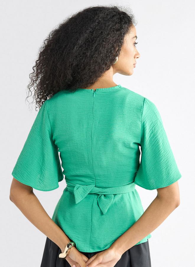 Splash FAV V-neck Top with Flutter Sleeves and Knot Detail - Image 3