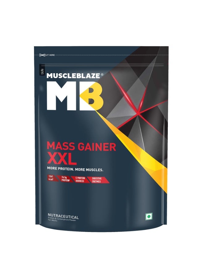 MuscleBlaze Mass Gainer XXL Powder, Chocolate (10 Servings, 1kg / 2.2lbs) | 18g Protein, 70g Carbs per Scoop | With Complex Carbs, High Protein & Digestive Enzymes - Image 1