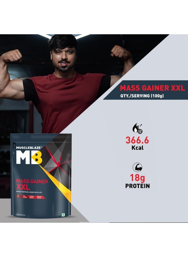 MuscleBlaze Mass Gainer XXL Powder, Chocolate (10 Servings, 1kg / 2.2lbs) | 18g Protein, 70g Carbs per Scoop | With Complex Carbs, High Protein & Digestive Enzymes - Image 3
