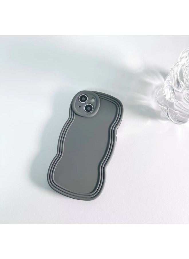 Generic - Ins Niche Wind Wave Edge IPhone16/15Pro Max Apple 14/13 Mobile Phone Case Soft Case-Color:KD Oil Injection Wavy Edge Gray-Applicable Model:12pro (without Packaging) - Image 1