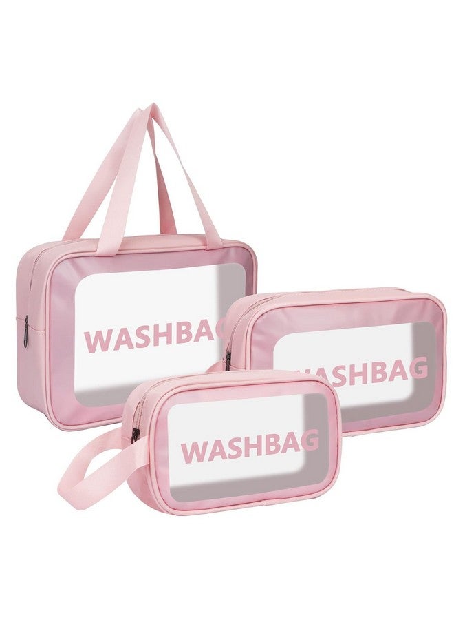 Stodern Cosmetic Pouches for Travel - Set of 3 Makeup Storage Organizer Washbags for Women & Girls, Travel Toiletry Bag for Cosmetic, Makeup Accessories Storage (Pink) - Image 1