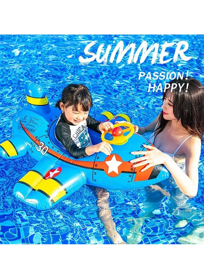 TOMSHOO Baby Swim Float,Inflatable Baby Swimming Float,Airplane Infant Pool Float,Airplane Shape Swimming Ring,Cartoon Design Swim Float,Children Inflatable Swimming Ring for 1-6 years old （Blue） - Image 2