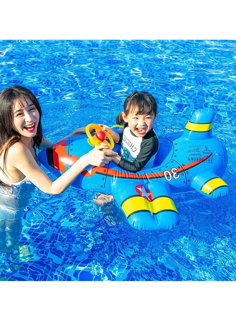 TOMSHOO Baby Swim Float,Inflatable Baby Swimming Float,Airplane Infant Pool Float,Airplane Shape Swimming Ring,Cartoon Design Swim Float,Children Inflatable Swimming Ring for 1-6 years old （Blue） - Image 3