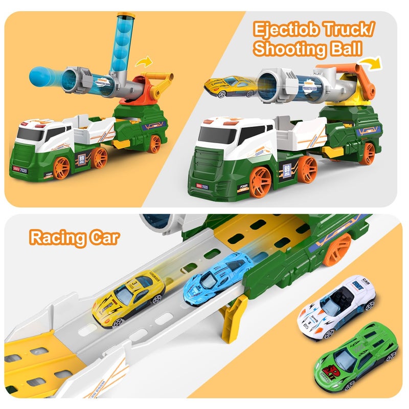 Dwi Dowellin Truck Toys for Kids  28"" Large Car Toys Include 4 Racing Cars+6 Ball  with Light & Sounds  Eejection&Shooting Transport Cars Toy  Gifts for Boys Girls-Green - Image 5