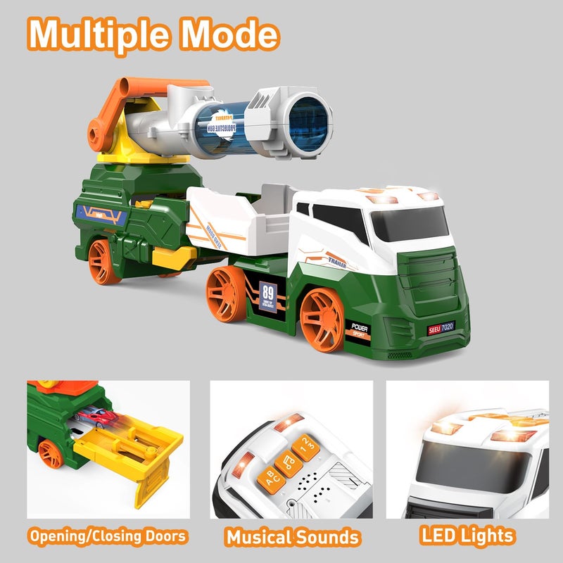 Dwi Dowellin Truck Toys for Kids  28"" Large Car Toys Include 4 Racing Cars+6 Ball  with Light & Sounds  Eejection&Shooting Transport Cars Toy  Gifts for Boys Girls-Green - Image 4