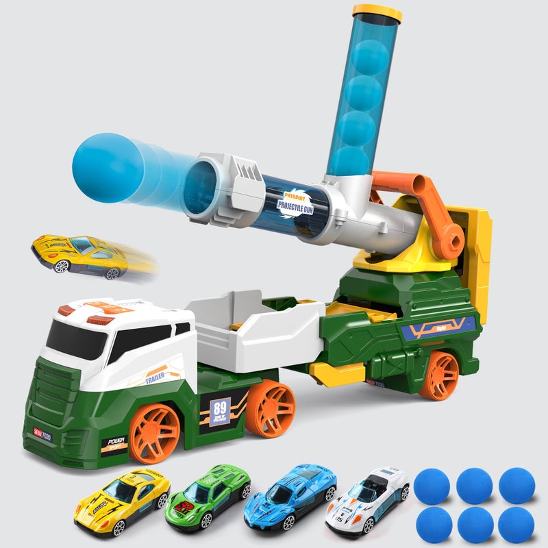 Dwi Dowellin Truck Toys for Kids  28"" Large Car Toys Include 4 Racing Cars+6 Ball  with Light & Sounds  Eejection&Shooting Transport Cars Toy  Gifts for Boys Girls-Green - Image 2