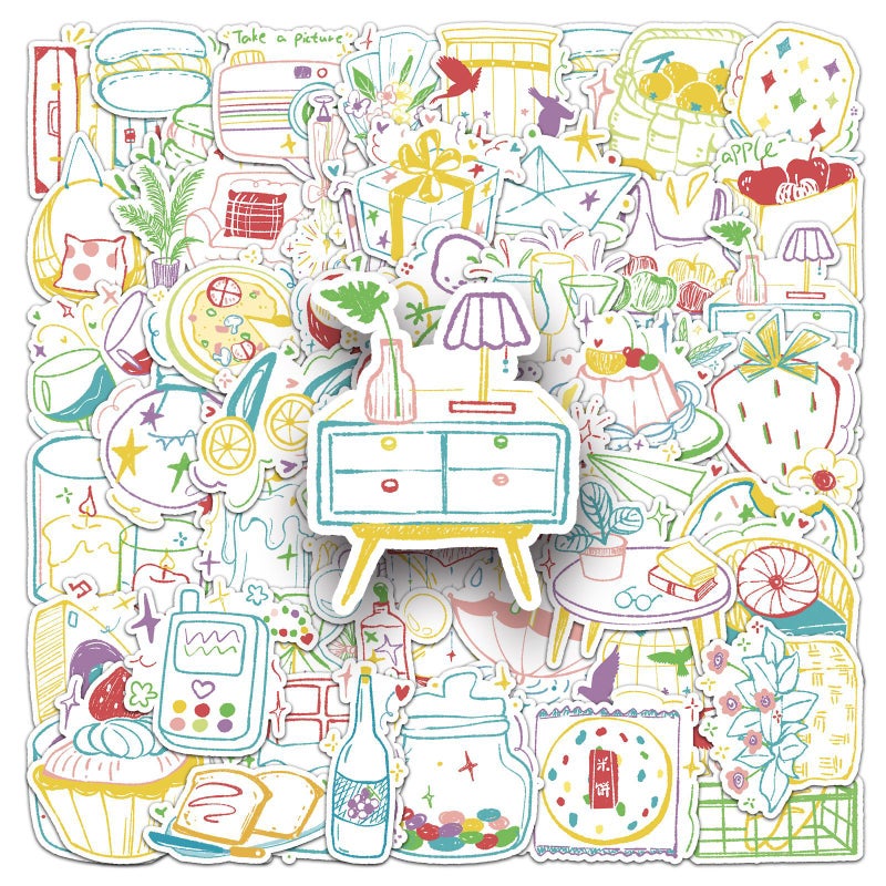 50 Original Leisure Time Paper Waterproof Simple Diy Hand-Painted Handbook Decorative Notebook Stationery Mobile Phone Stickers - Image 5