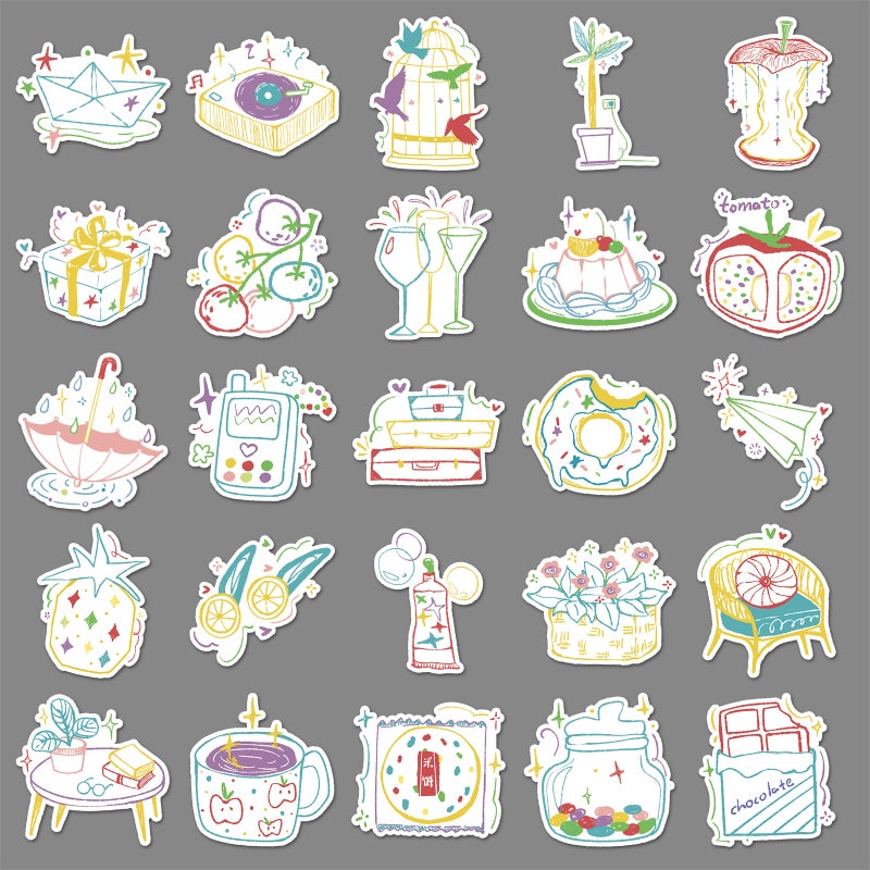 50 Original Leisure Time Paper Waterproof Simple Diy Hand-Painted Handbook Decorative Notebook Stationery Mobile Phone Stickers - Image 4