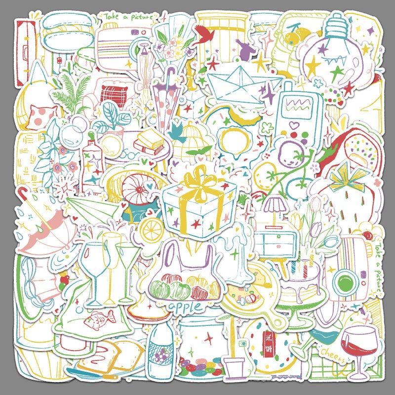 50 Original Leisure Time Paper Waterproof Simple Diy Hand-Painted Handbook Decorative Notebook Stationery Mobile Phone Stickers - Image 2
