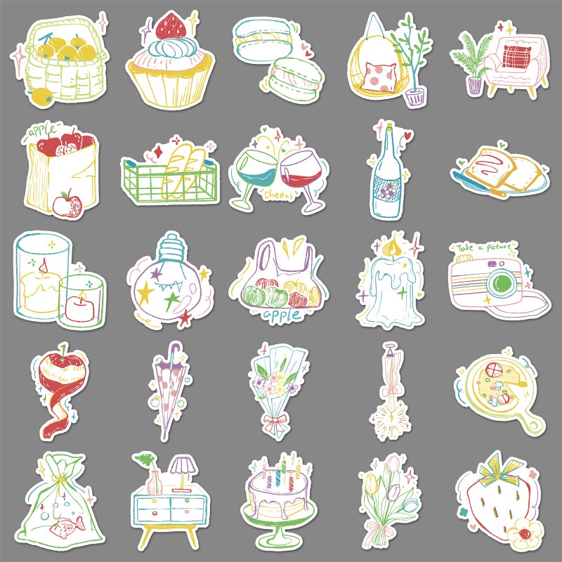 50 Original Leisure Time Paper Waterproof Simple Diy Hand-Painted Handbook Decorative Notebook Stationery Mobile Phone Stickers - Image 3