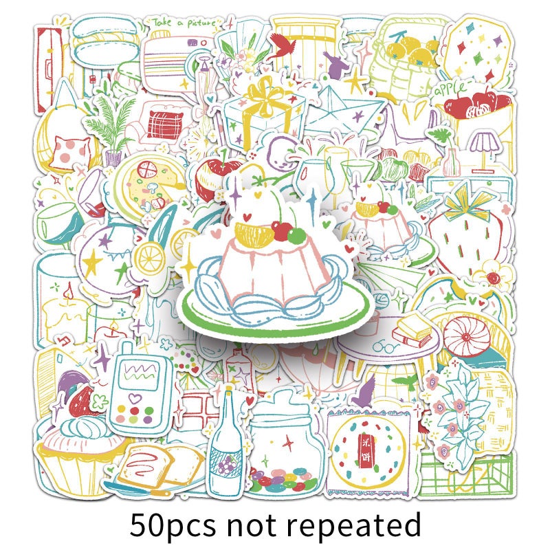50 Original Leisure Time Paper Waterproof Simple Diy Hand-Painted Handbook Decorative Notebook Stationery Mobile Phone Stickers - Image 1