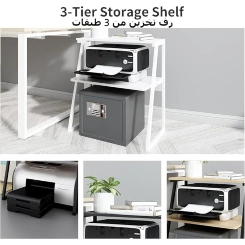 Desktop Printer Stand: 3-tier heavy-duty steel stand in matte black for home office organization, supporting printer, fax, books, and supplies with high-capacity storage - Image 3