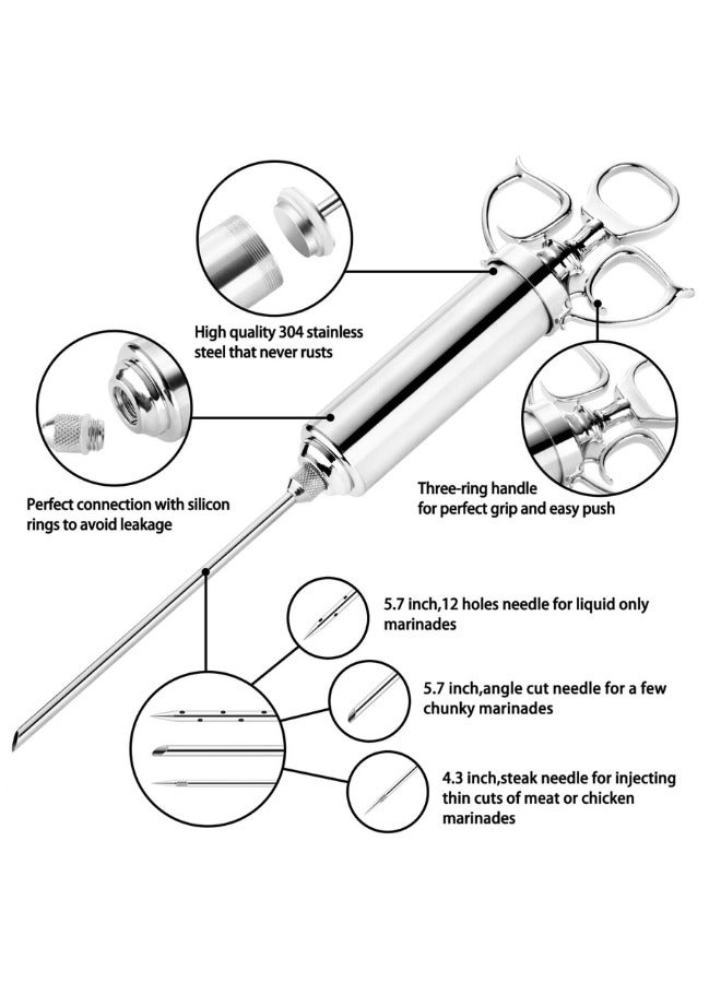DOUGEI Meat Injector Syringe Kit, 60ml Large Capacity Marinade Turkey Injector with 3pcs Stainless Steel Marinade Injector Needles for BBQ Grill Smoker & Brisket - Image 4