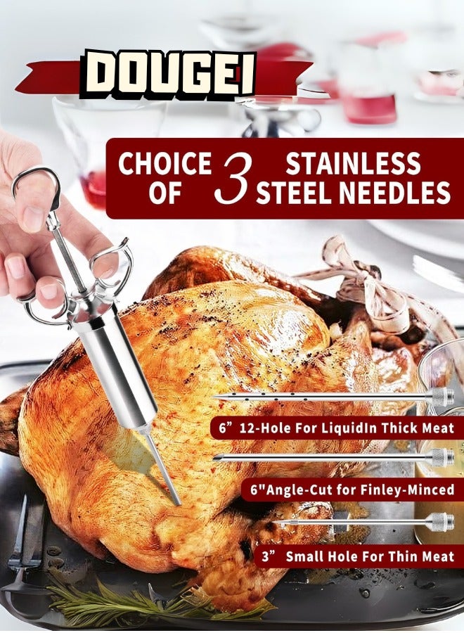 DOUGEI Meat Injector Syringe Kit, 60ml Large Capacity Marinade Turkey Injector with 3pcs Stainless Steel Marinade Injector Needles for BBQ Grill Smoker & Brisket - Image 3