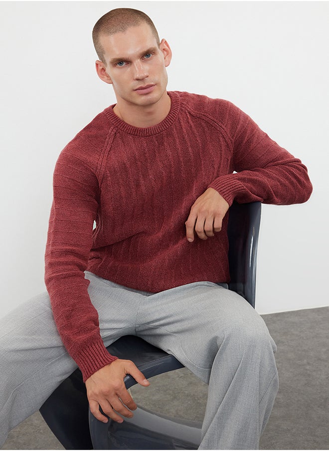 trendyol Dusty Rose Regular Crew Neck Textured Knitwear Sweater TMNAW25KZ00034  - Image 1