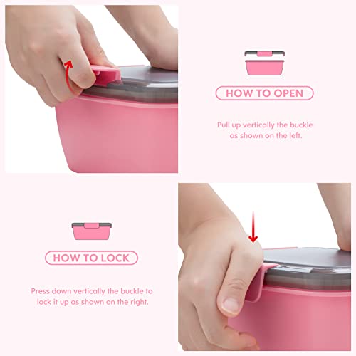 Cherrysea 2Pack Salad Lunch Container, 68oz Salad Bowls with 4 Compartments Tray,Leak Proof Lunch Box with Fork for Men,Women BPA-Free Snack Container with Sauce Container for Dressings-Pink - Image 4