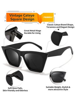 FEISEDY Sunglasses Womens Trendy Vintage Square Cat Eye Sun Glasses Uv400 Protection B2473(Polarized Black)  - Image 3