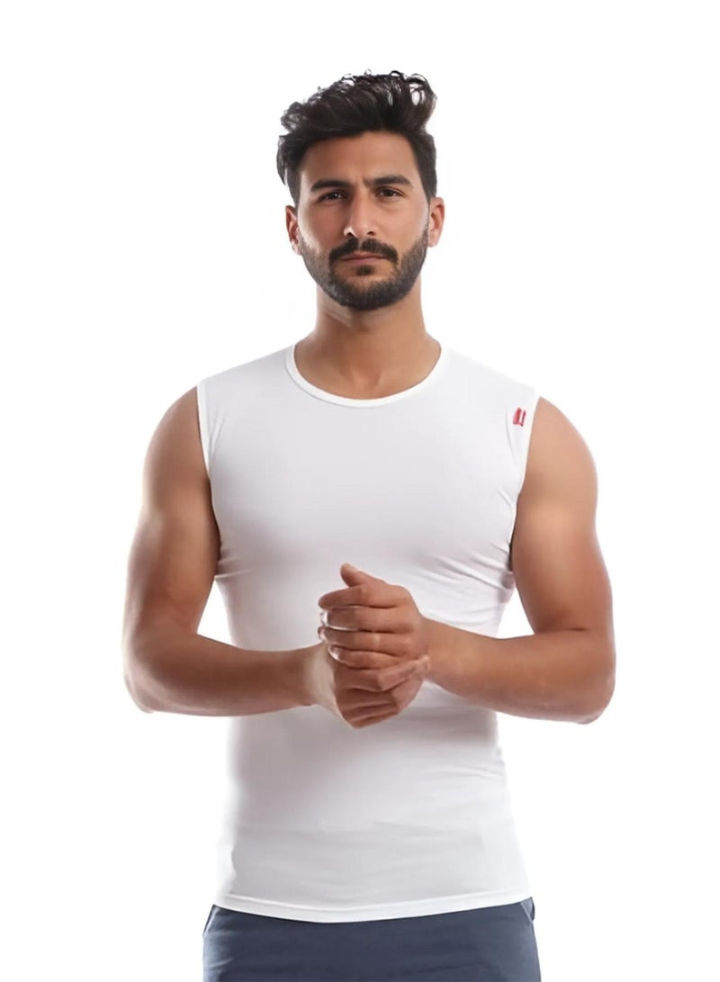Cottonil Men's Sleeveless Athletic Cotton Stretch Undershirt, Crew Neck - White - Image 1