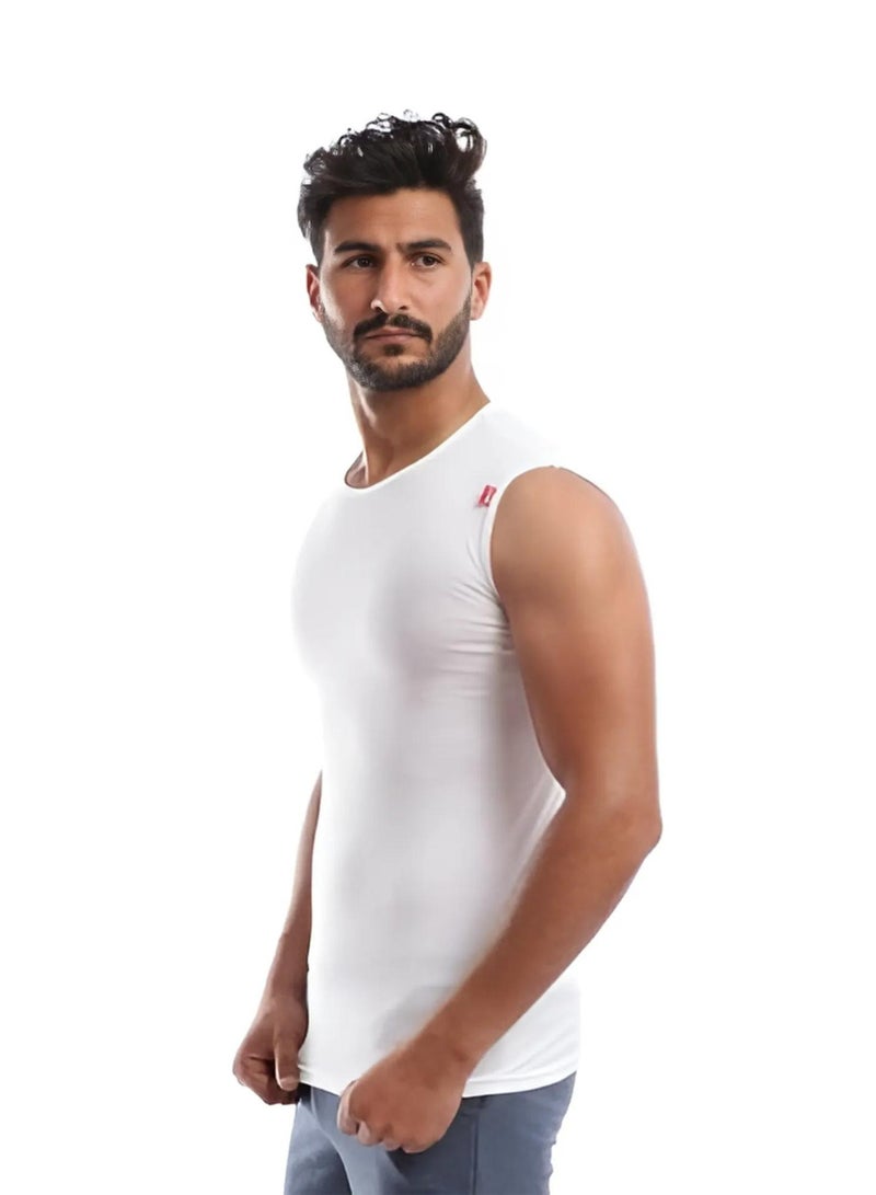 Cottonil Men's Sleeveless Athletic Cotton Stretch Undershirt, Crew Neck - White - Image 2