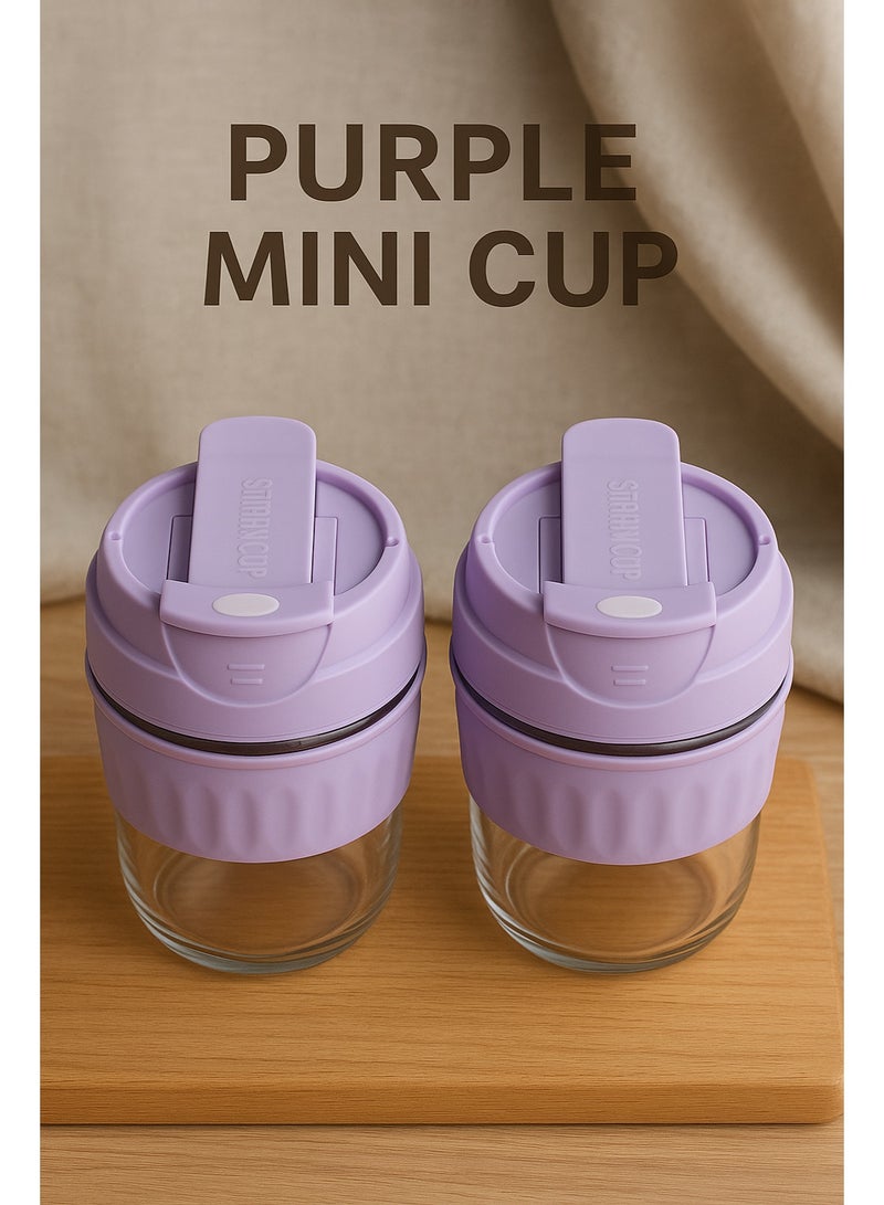 كوب صغير بنفسجي بغطاء قابل للفتح – زجاج مع غلاف سيليكوني - Image 2