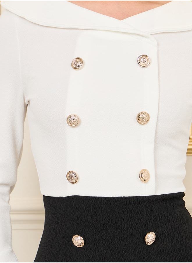Styli Button Detail Bell Sleeves Bodycon Maxi Dress  - Image 3