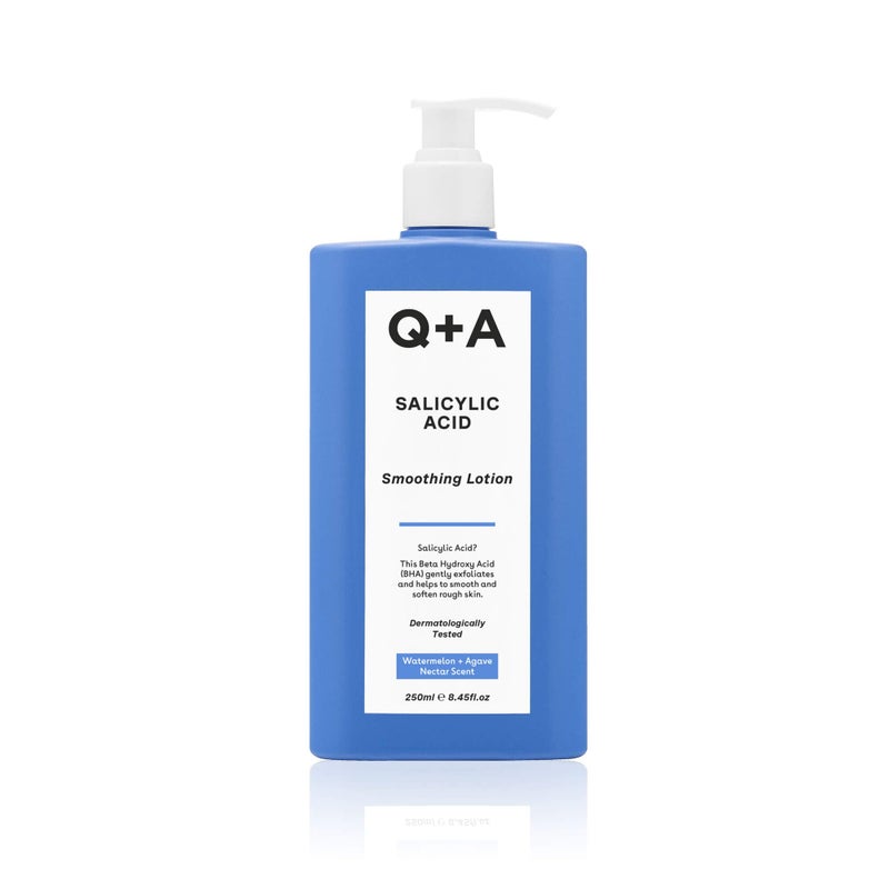 Q+A QA Salicylic Acid Smoothing Lotion a BHA that exfoliates the skin combats backne and unwanted texture 250ml