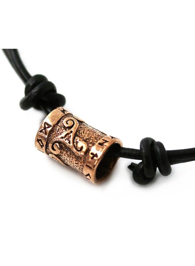 LynnAround Choker Surf Surfer Necklace Bronze Celtic Knot Triskelion Runes Norse Bead Pendant Black Leather Cord - Image 1