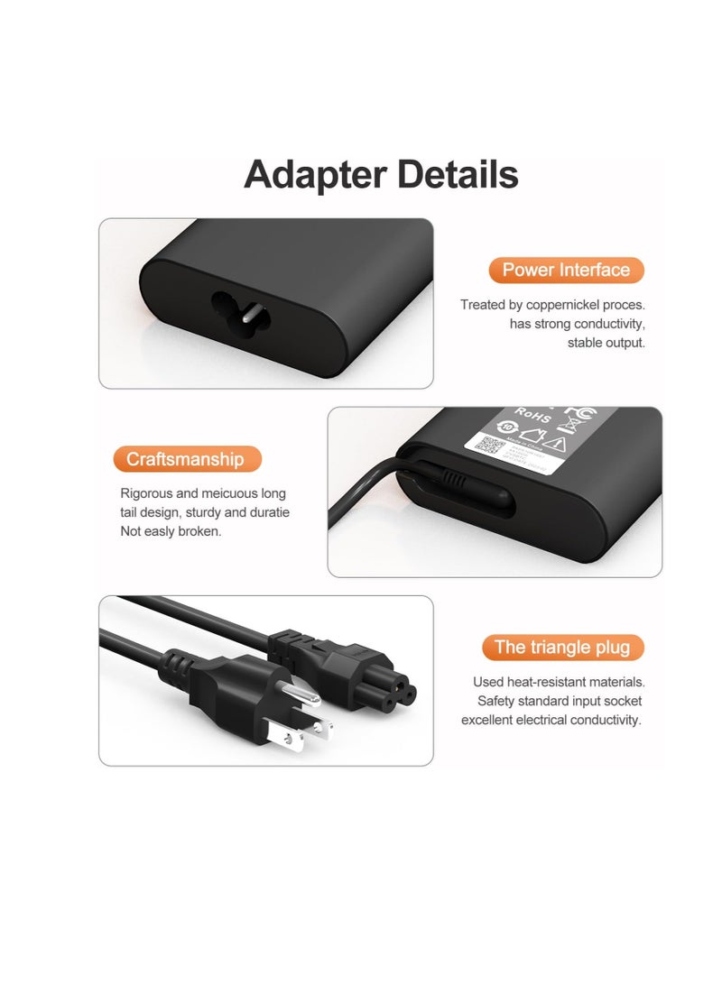 130W USB C Laptop Charger for Dell XPS 15 16 17 9575 2-in-1 9500 9530 9700 9730 Precision 3490 5490 5550 5750 5770 3560 Latitude 7410 7310 7210 9410 Type C AC Adapter 5420 5520 5510, Black  - Image 4