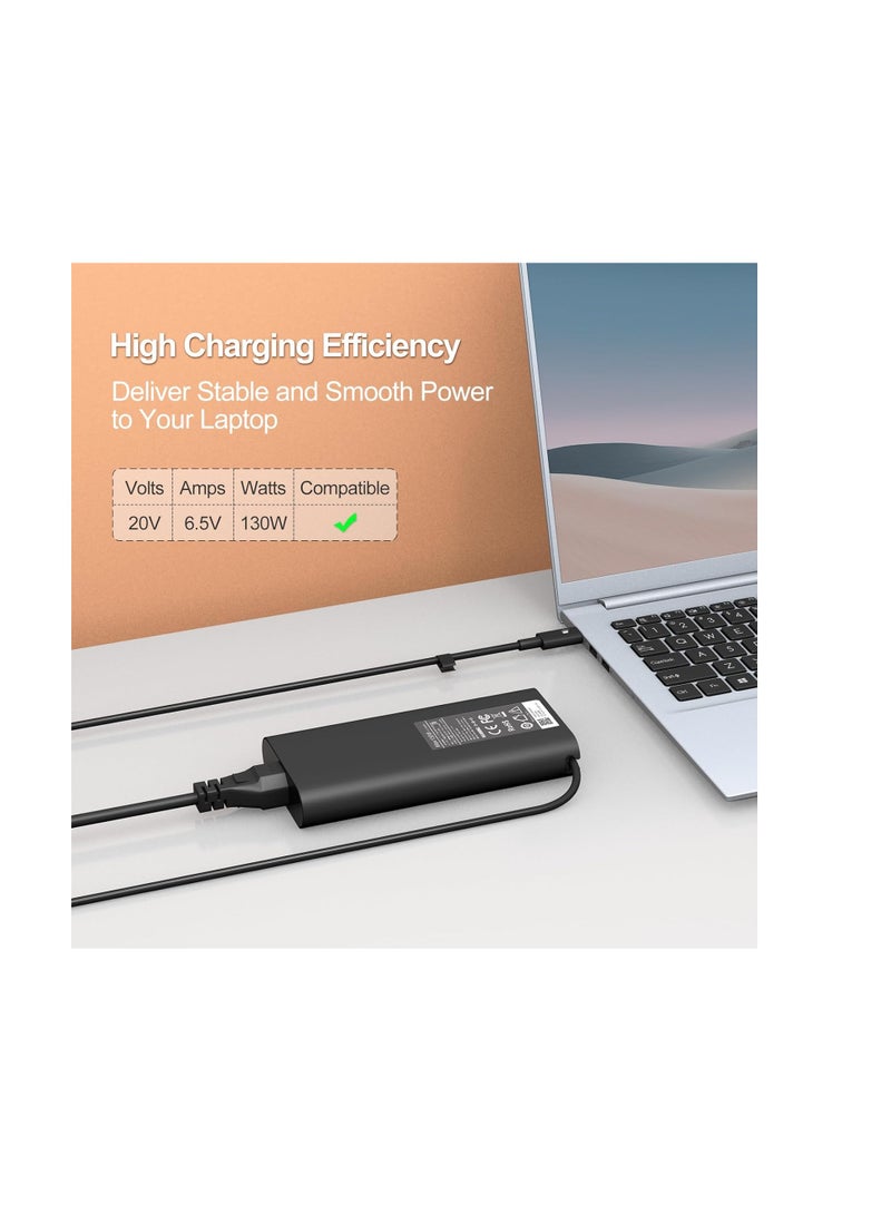 130W USB C Laptop Charger for Dell XPS 15 16 17 9575 2-in-1 9500 9530 9700 9730 Precision 3490 5490 5550 5750 5770 3560 Latitude 7410 7310 7210 9410 Type C AC Adapter 5420 5520 5510, Black  - Image 5
