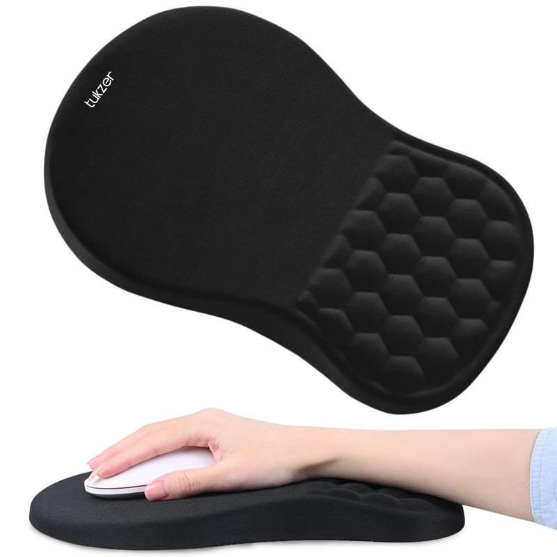 tuKZer Large Ergonomic Mouse Pad Wrist Support with Massage Design, Memory Foam, Non-Slip PU Base & Wrist Rest Pain Relief Mousepad for Desk, Gaming, Computer, Laptop, Home & Office (Hexa-Black) - Image 1