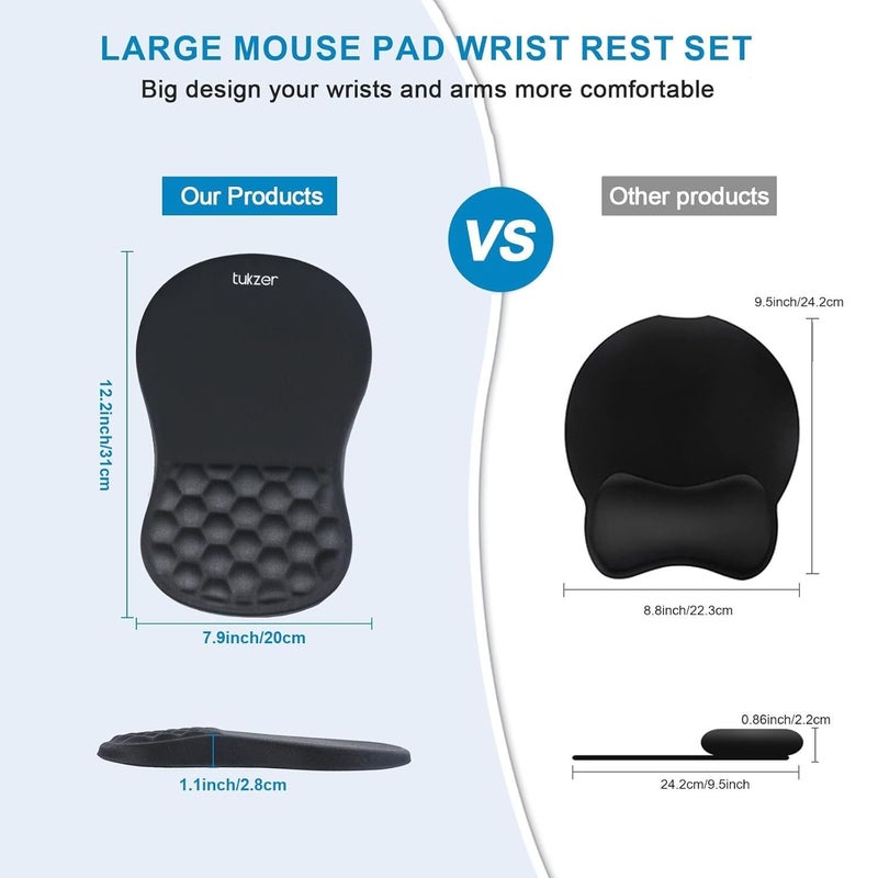 tuKZer Large Ergonomic Mouse Pad Wrist Support with Massage Design, Memory Foam, Non-Slip PU Base & Wrist Rest Pain Relief Mousepad for Desk, Gaming, Computer, Laptop, Home & Office (Hexa-Black) - Image 5