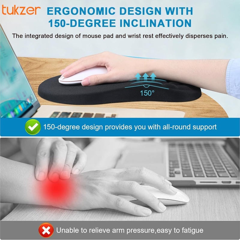 tuKZer Large Ergonomic Mouse Pad Wrist Support with Massage Design, Memory Foam, Non-Slip PU Base & Wrist Rest Pain Relief Mousepad for Desk, Gaming, Computer, Laptop, Home & Office (Hexa-Black) - Image 3