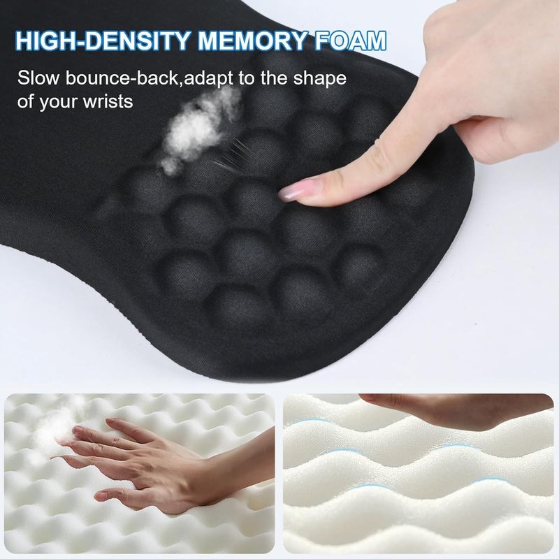 tuKZer Large Ergonomic Mouse Pad Wrist Support with Massage Design, Memory Foam, Non-Slip PU Base & Wrist Rest Pain Relief Mousepad for Desk, Gaming, Computer, Laptop, Home & Office (Hexa-Black) - Image 2