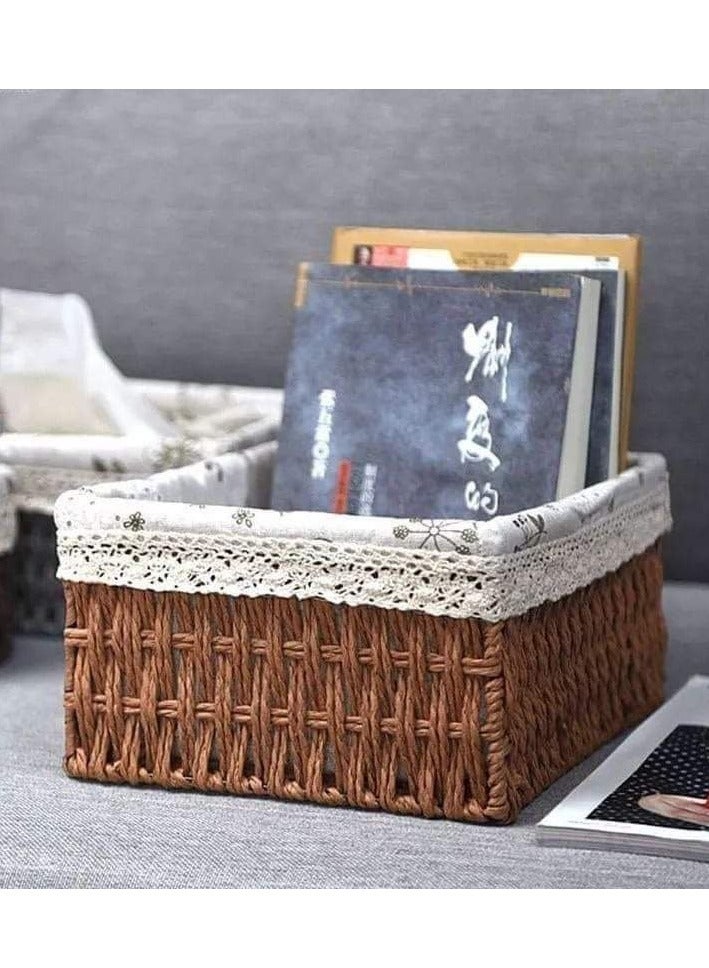 Set of 3 Storage Baskets, Woven Storage Basket, Changing Table Organiser, Storage Box, Rattan Basket, Decorative Storage Baskets for Tabletops, Dressers, Living Room, Kitchens  - Image 1