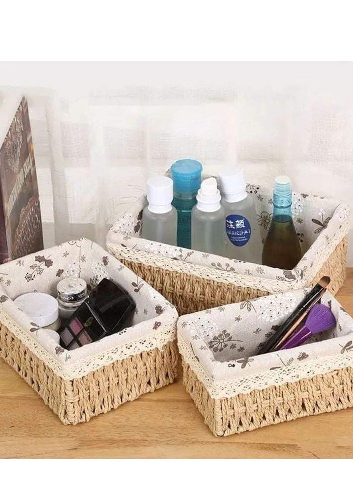 Set of 3 Storage Baskets, Woven Storage Basket, Changing Table Organiser, Storage Box, Rattan Basket, Decorative Storage Baskets for Tabletops, Dressers, Living Room, Kitchens  - Image 2