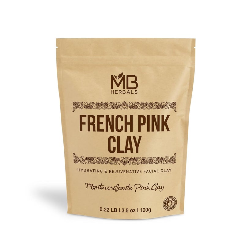 MB Herbals French Pink Clay 100 Gram (3.5 oz) | Montmorrillonite Pink Clay (French Rose Clay) | Mild, Hydrating Clay suitable for Sensitive Skin | Mined & Processed in India